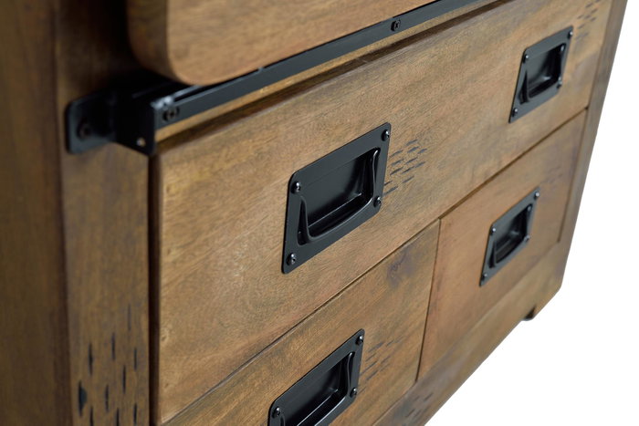 GINER Y COLOMER - Armoire Buffet Style Industriel en Bois de Manguier avec Détails Métal - Porte Coulissante, 3 Tiroirs - Dimensions 150x90x45 cm